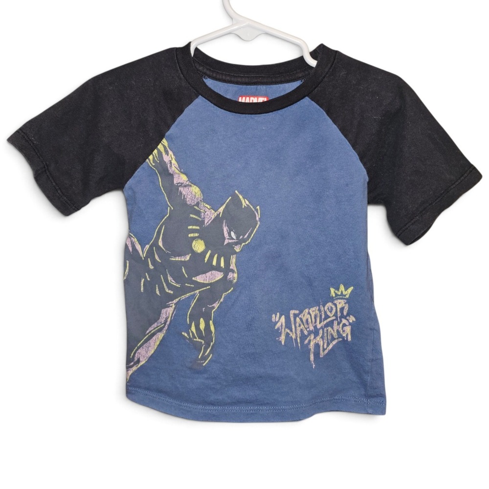 Marvel Graphic Tee Boys 4T Blue Good Black Panther Raglan Warrior King Short Slv